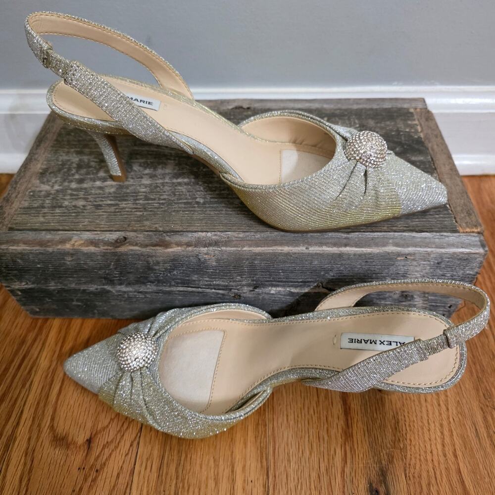 Alex Marie Gold Silver Metallic Rhinestone Slingback Heels Women's Size 7M
